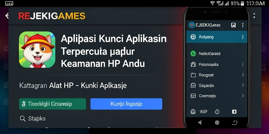 Tampilan antarmuka REJEKIGAMES dengan fitur kunci aplikasi.
